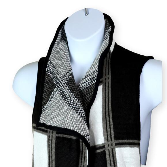 Chico's Black White Patchwork Open Tunic Sweater Vest 16 - Picture 2 of 9